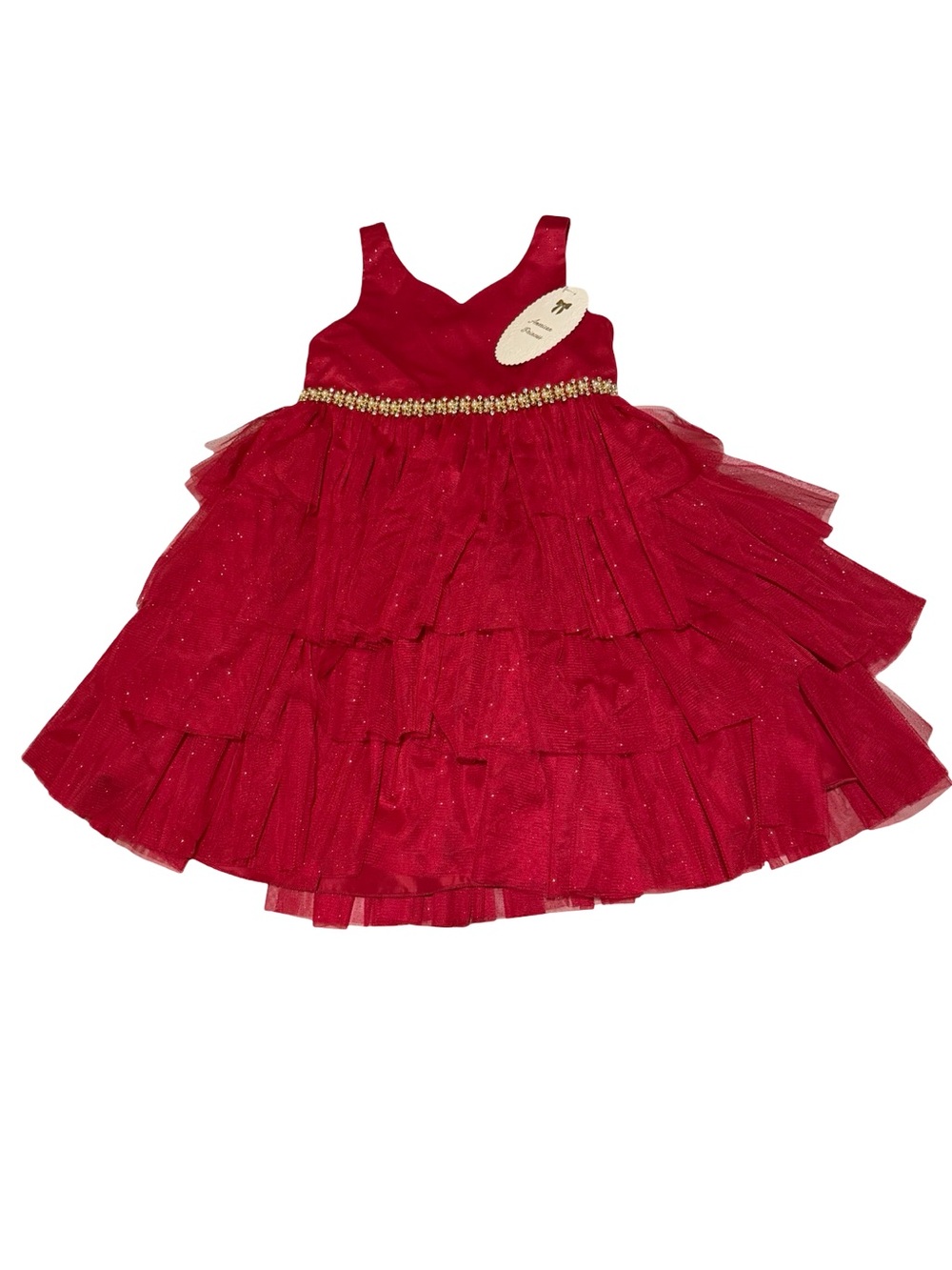 American Princess Girls Red Glitter Tiered Party Dress 6X/7 Holiday Formal